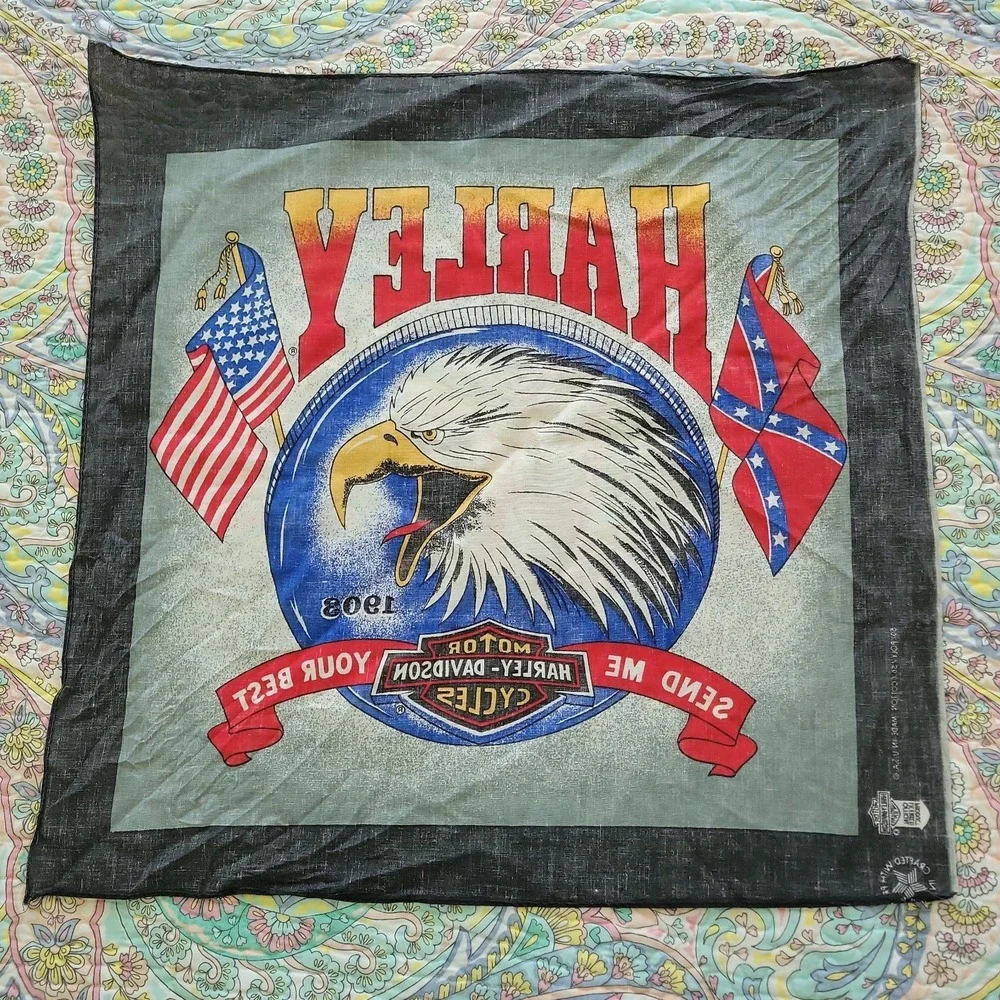 Vintage Harley Davidson Bandana Mens One Size Black Eagle American Flag USA 90s